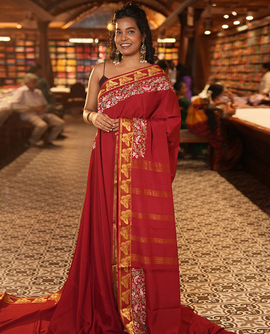 Red Plain Mysore Silk Saree