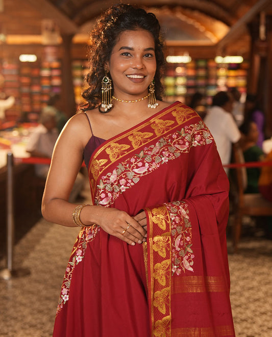 Red Plain Mysore Silk Saree