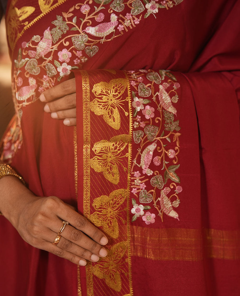 Red Plain Mysore Silk Saree