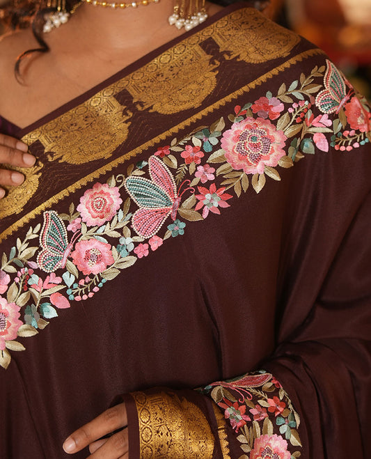 Brown Plain Mysore Silk Saree