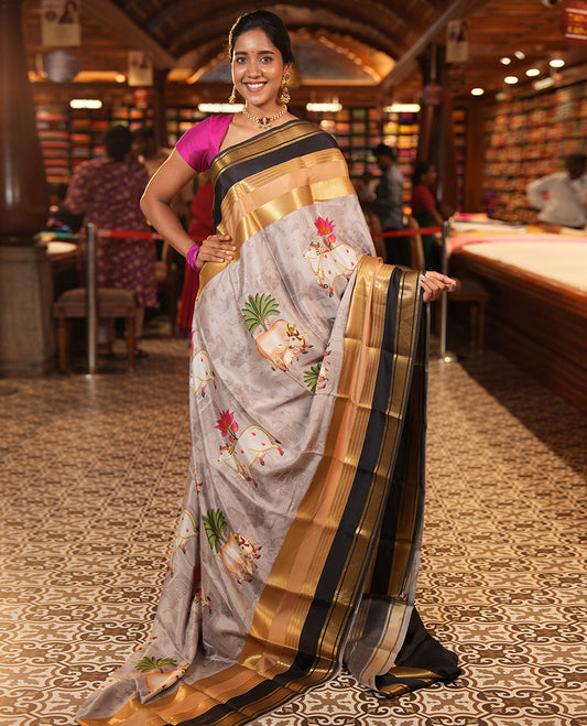 Grey Mysore Silk Saree