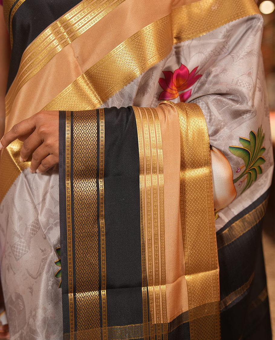 Grey Mysore Silk Saree