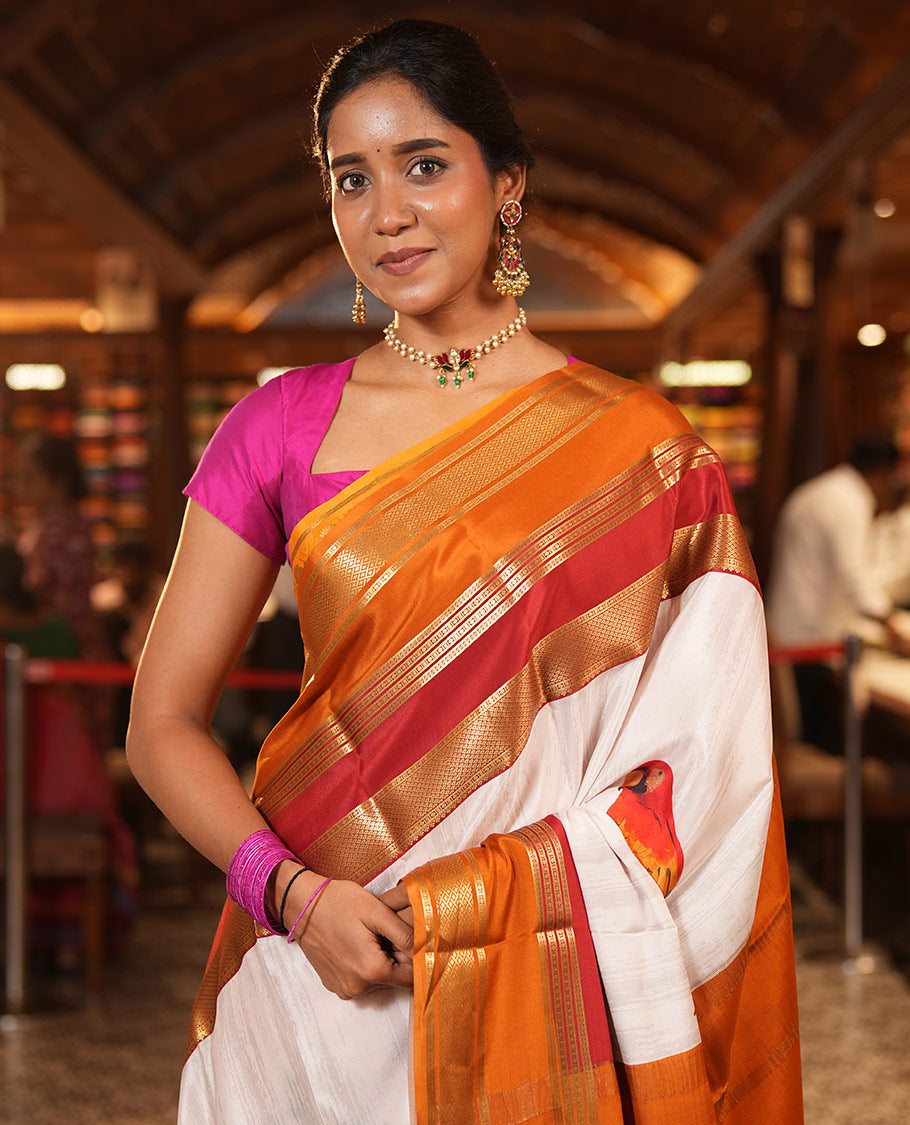 White Mysore Silk Saree