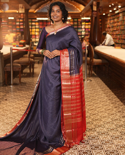 Navy Assam Silk Saree