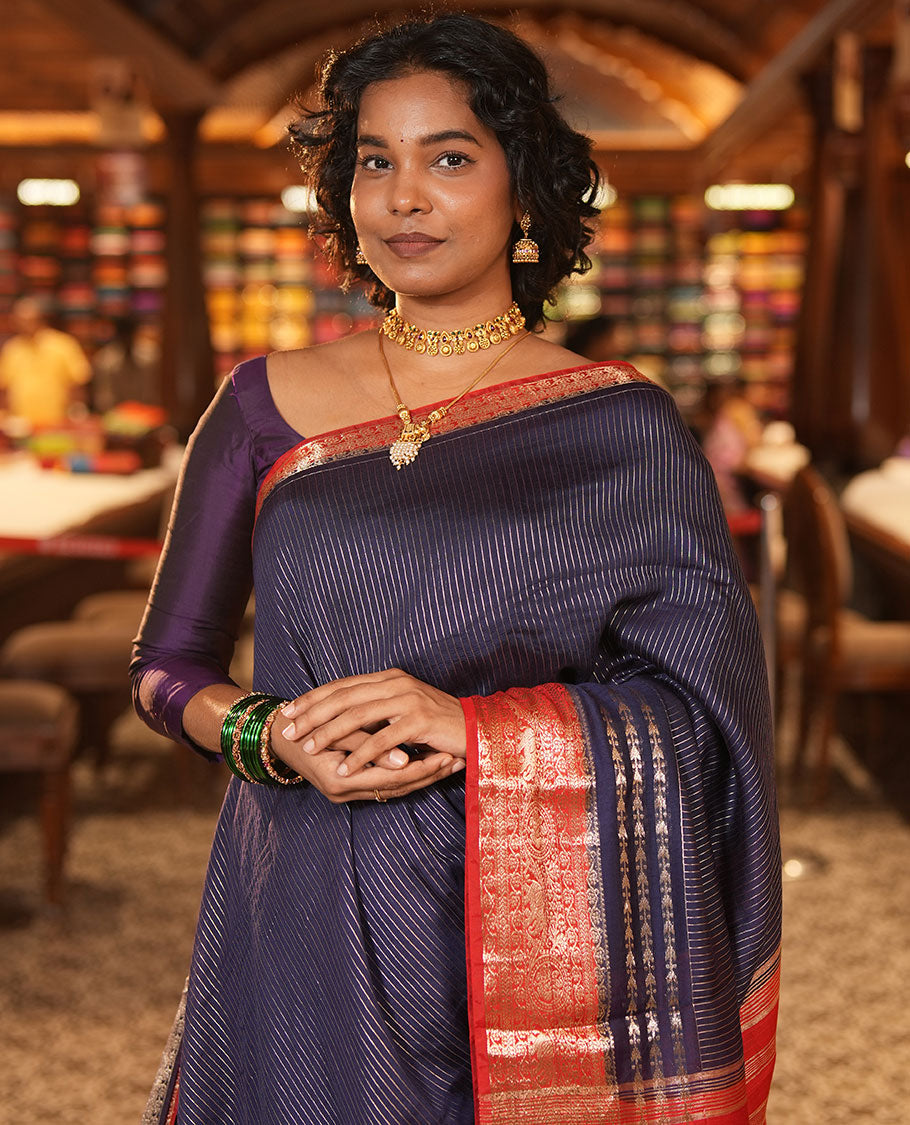 Navy Assam Silk Saree
