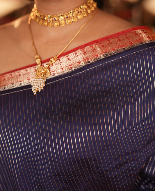 Navy Assam Silk Saree
