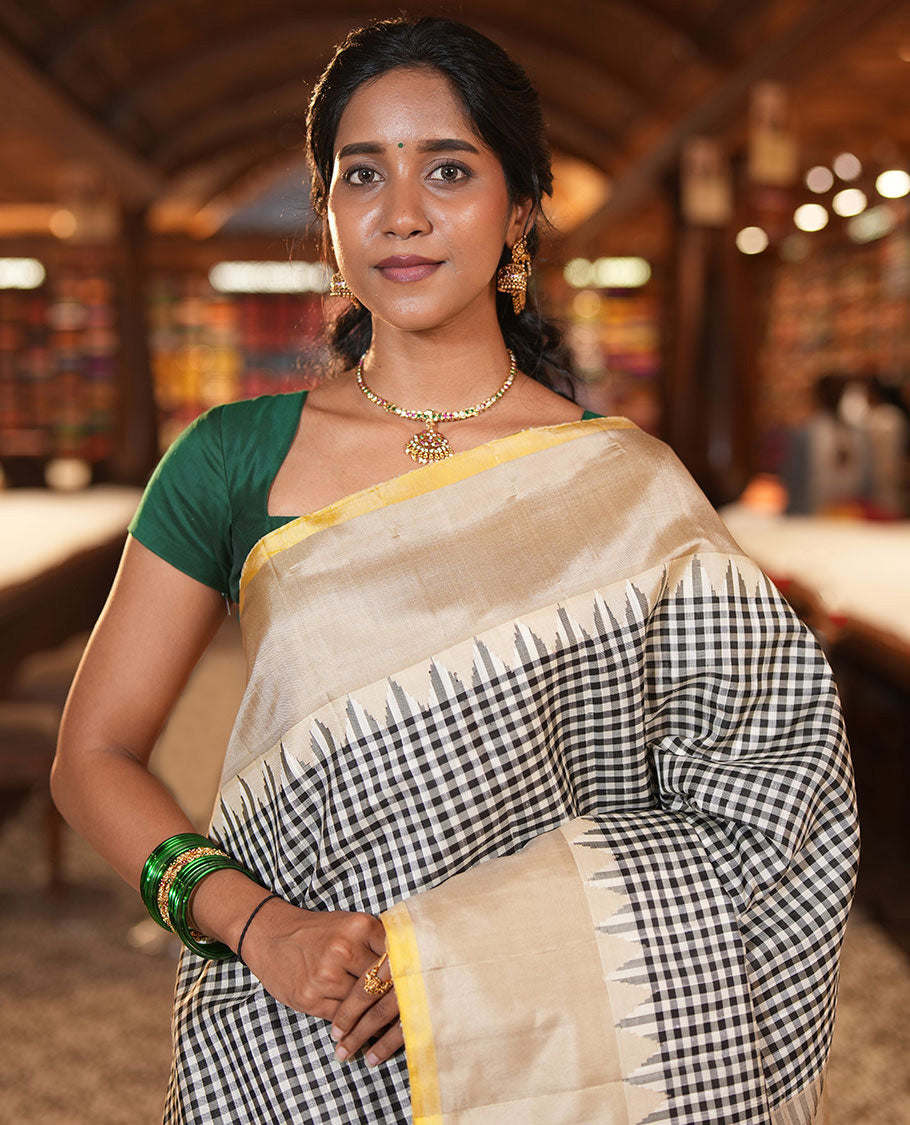 Black-White Gadwal Saree