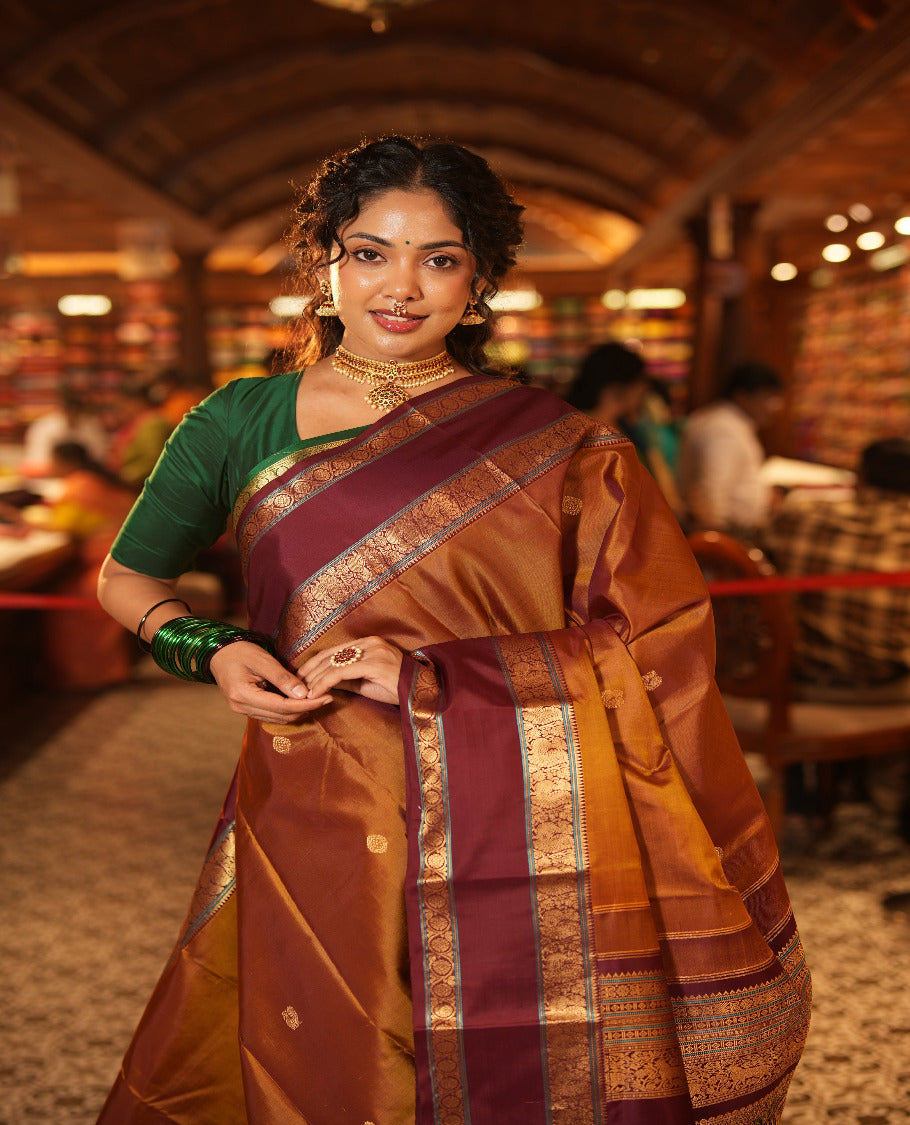 Mustard Kanchipuram Chettinad Saree
