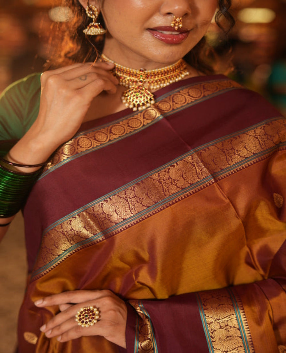 Mustard Kanchipuram Chettinad Saree