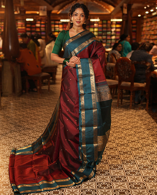 Maroon Kanchipuram Chettinad Saree
