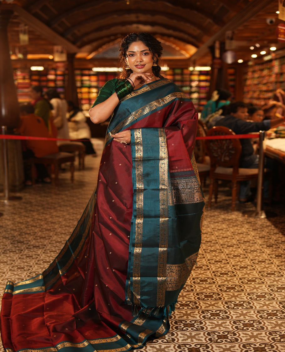 Maroon Kanchipuram Chettinad Saree
