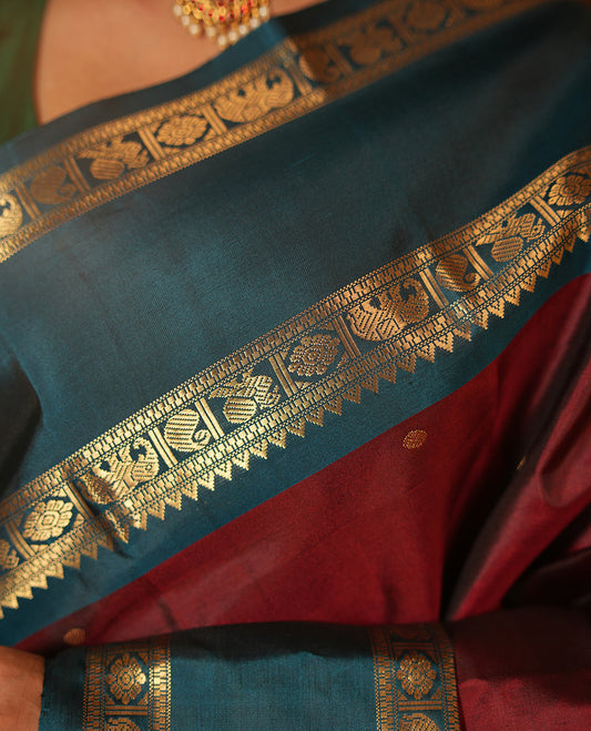 Maroon Kanchipuram Chettinad Saree