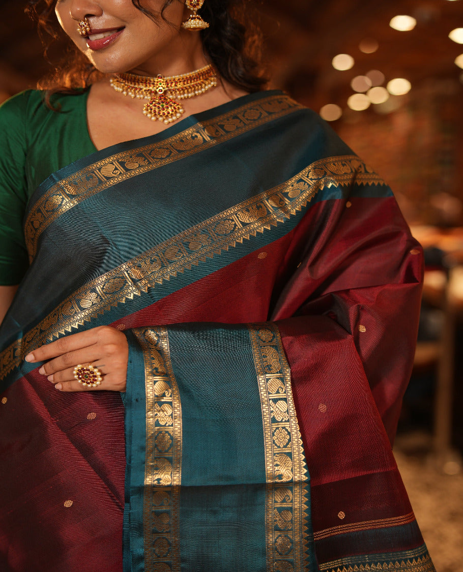 Maroon Kanchipuram Chettinad Saree