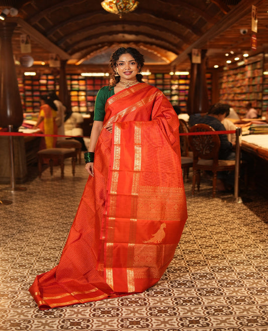Orange Kanchipuram Chettinad Saree