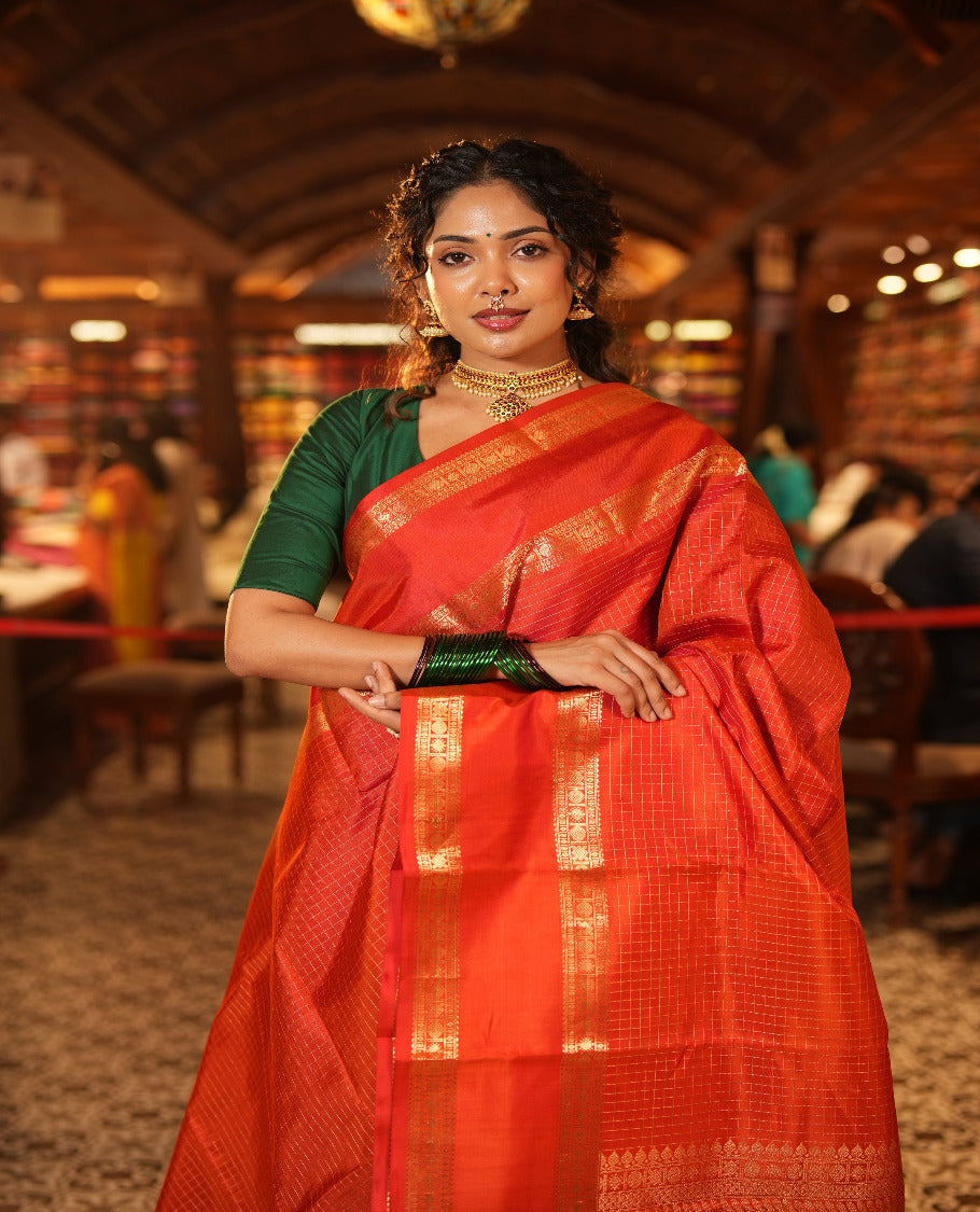 Orange Kanchipuram Chettinad Saree