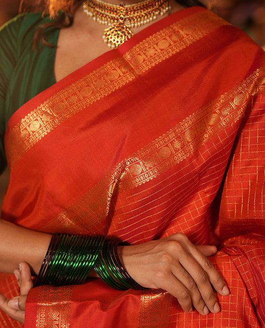Orange Kanchipuram Chettinad Saree
