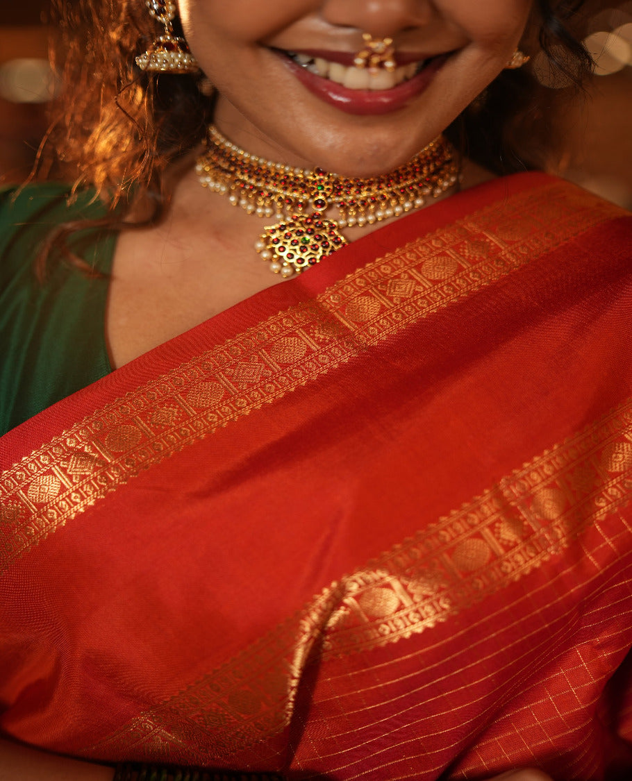 Orange Kanchipuram Chettinad Saree