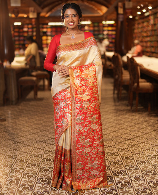 Cream Kanchipuram Tissue Bridal Silk Saree