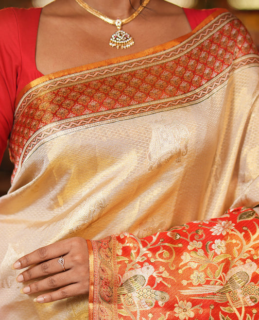 Cream Kanchipuram Tissue Bridal Silk Saree