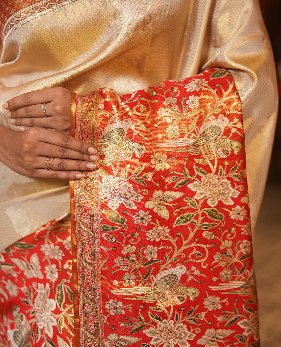 Cream Kanchipuram Tissue Bridal Silk Saree