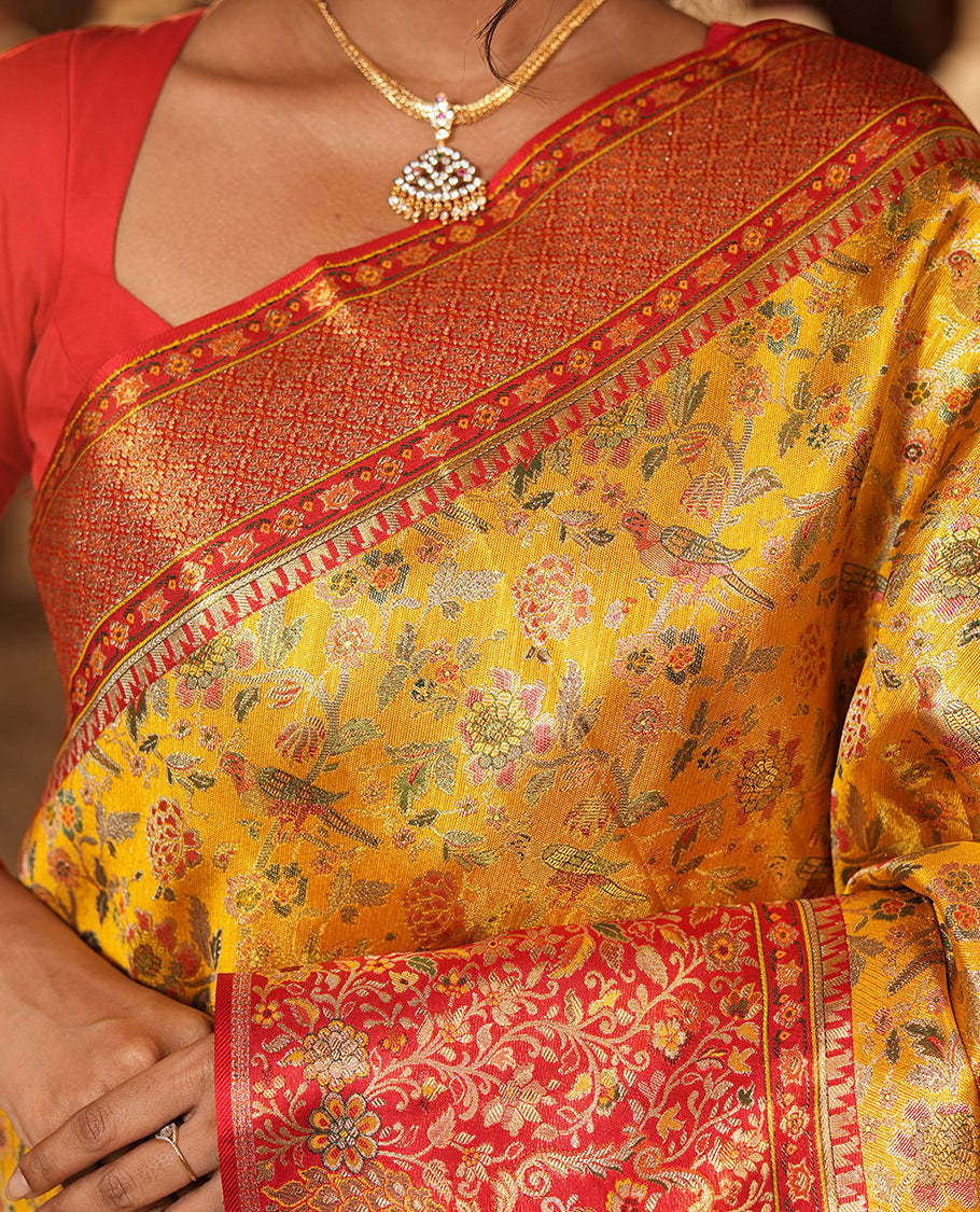 Yellow Kanchipuram Tissue Bridal Silk Saree