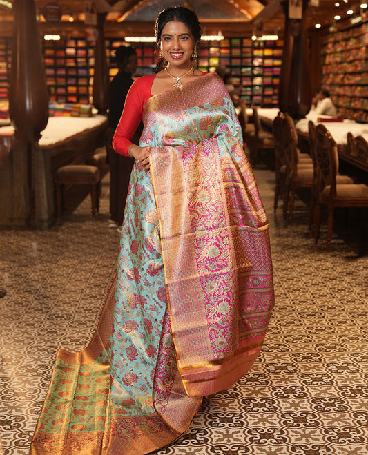 Blue Kanchipuram Tissue Bridal Silk Saree