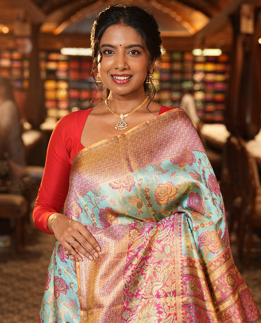 Blue Kanchipuram Tissue Bridal Silk Saree