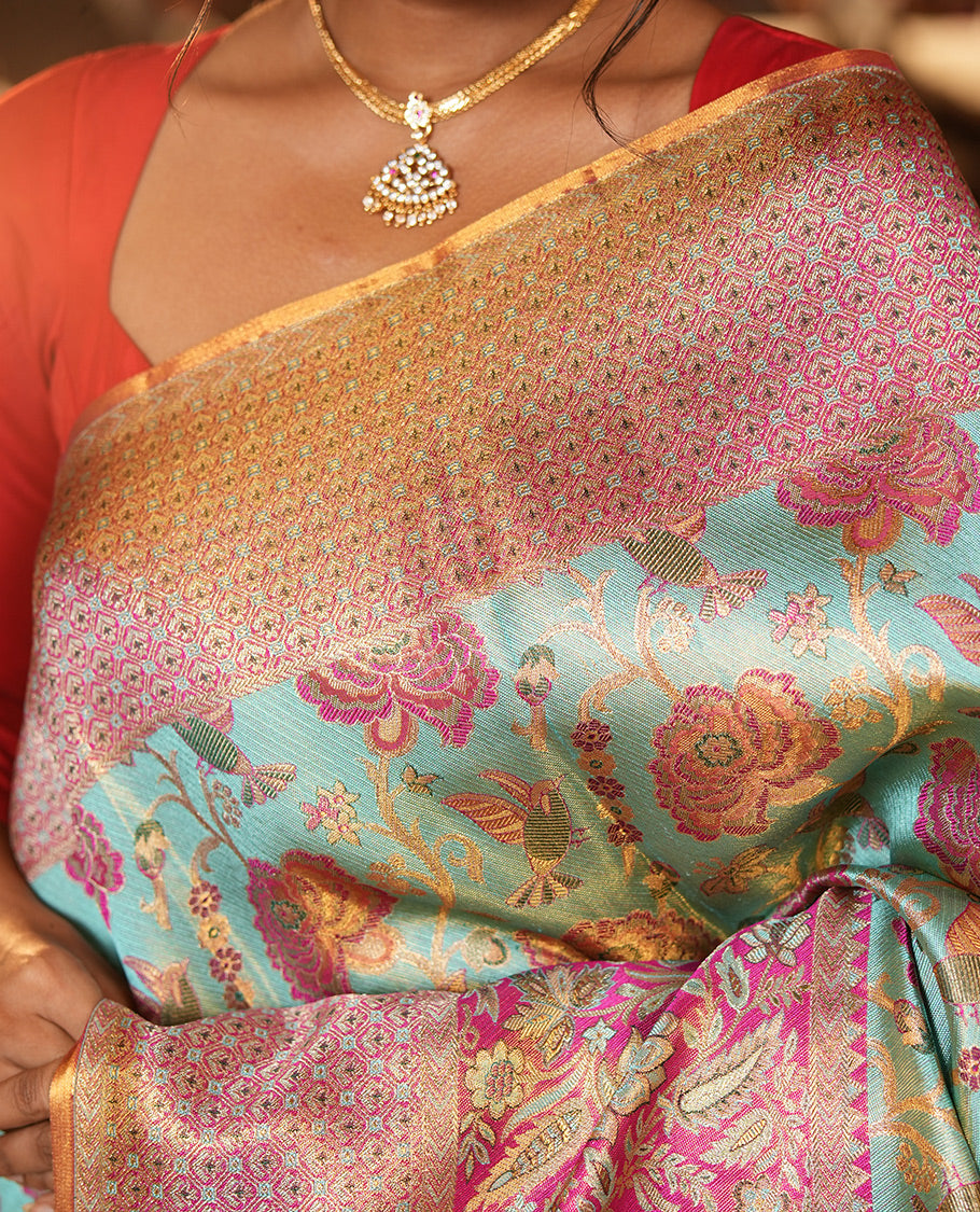 Blue Kanchipuram Tissue Bridal Silk Saree
