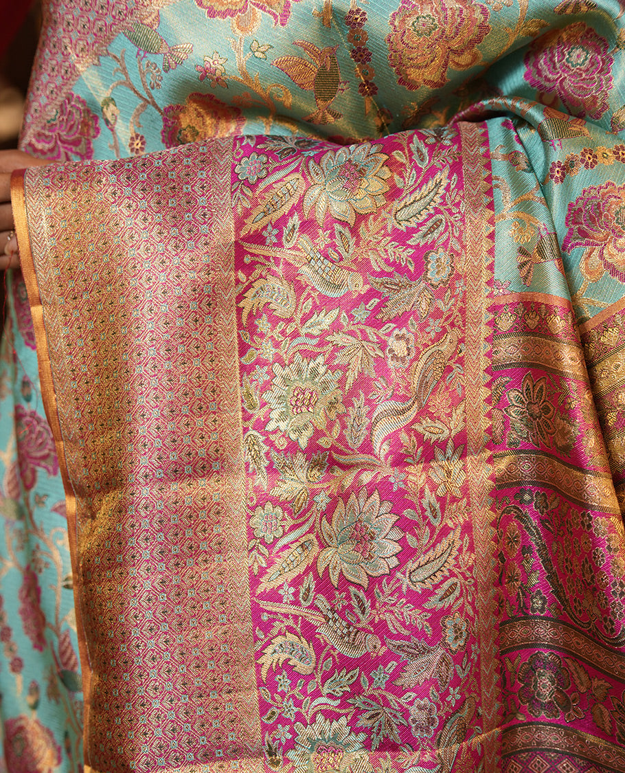 Blue Kanchipuram Tissue Bridal Silk Saree