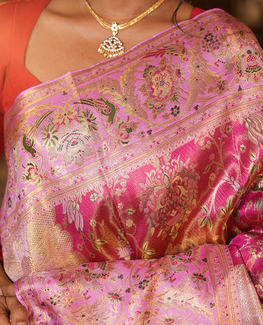 Pink Kanchipuram Tissue Bridal Silk Saree