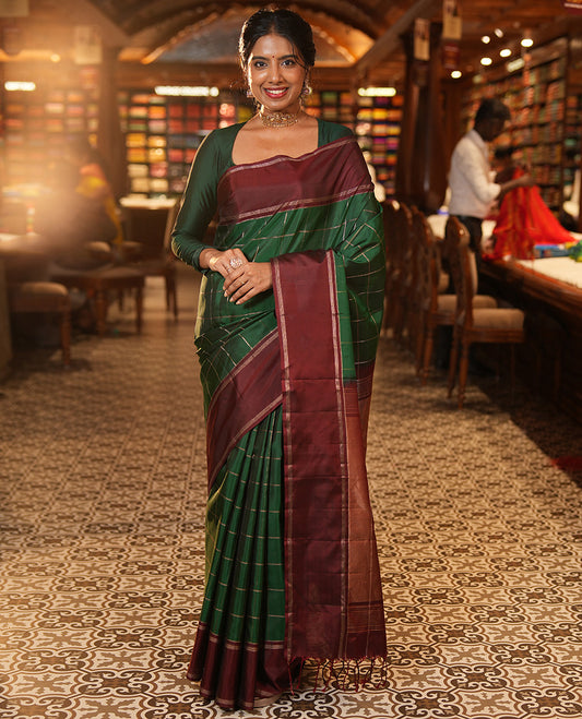 Green Checks Mayuri Soft Silk Saree