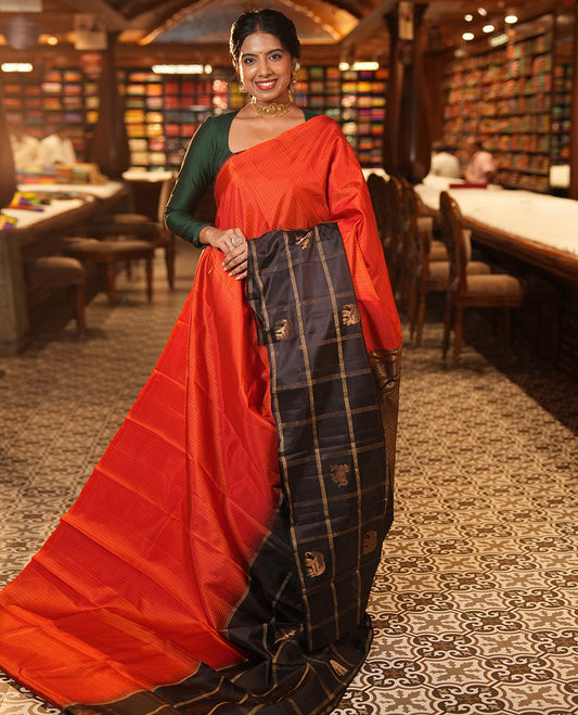 Orange Mayuri Checks Soft Silk Saree