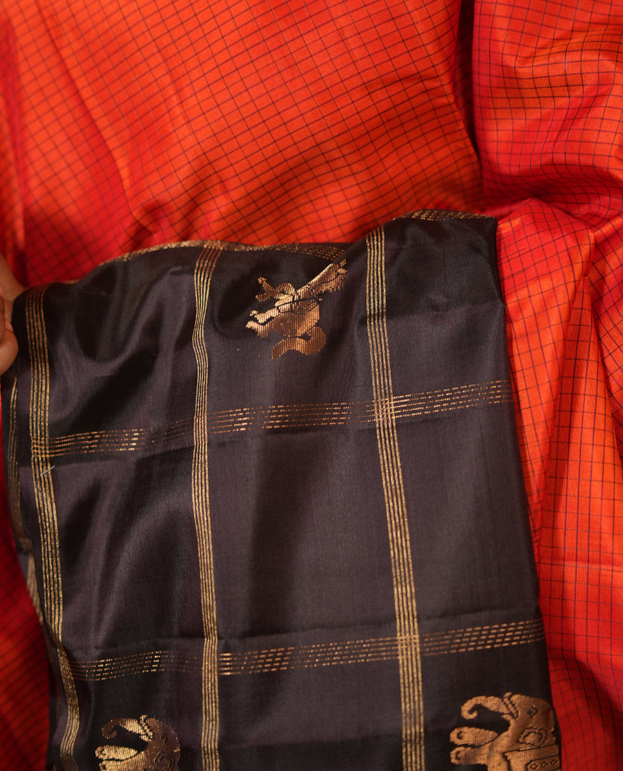 Orange Mayuri Checks Soft Silk Saree