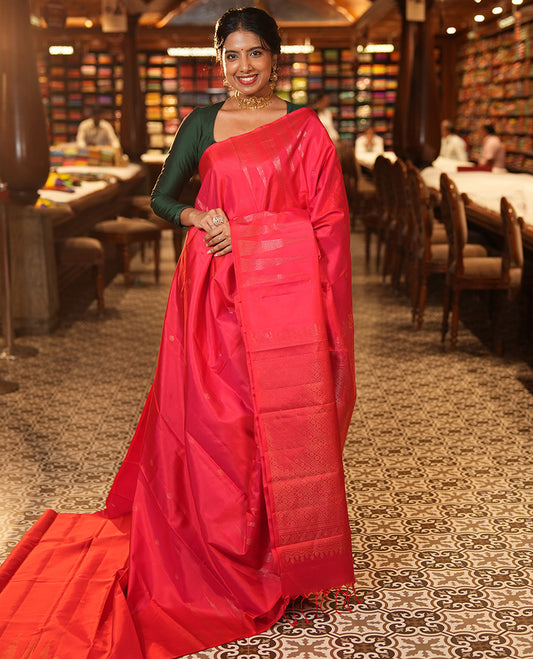 Borderless Red Mayuri Soft Silk Saree