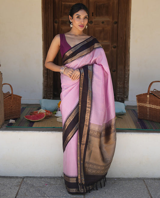 Pink Checked Vasundhara Silk Saree, Contrast Rettai Pettu Border, Contrast Blouse