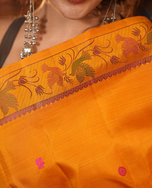 Orange Zari Butta Kanchi Silk