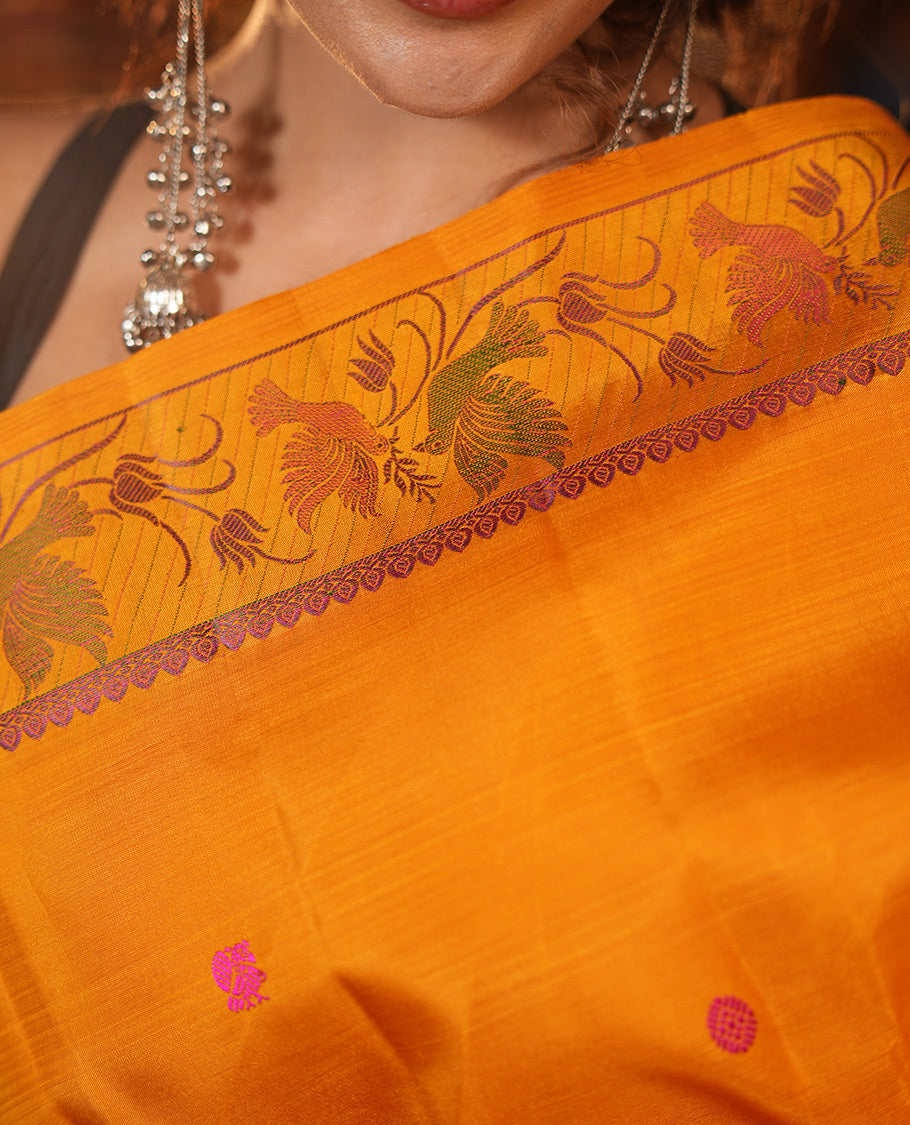 Orange Zari Butta Kanchi Silk