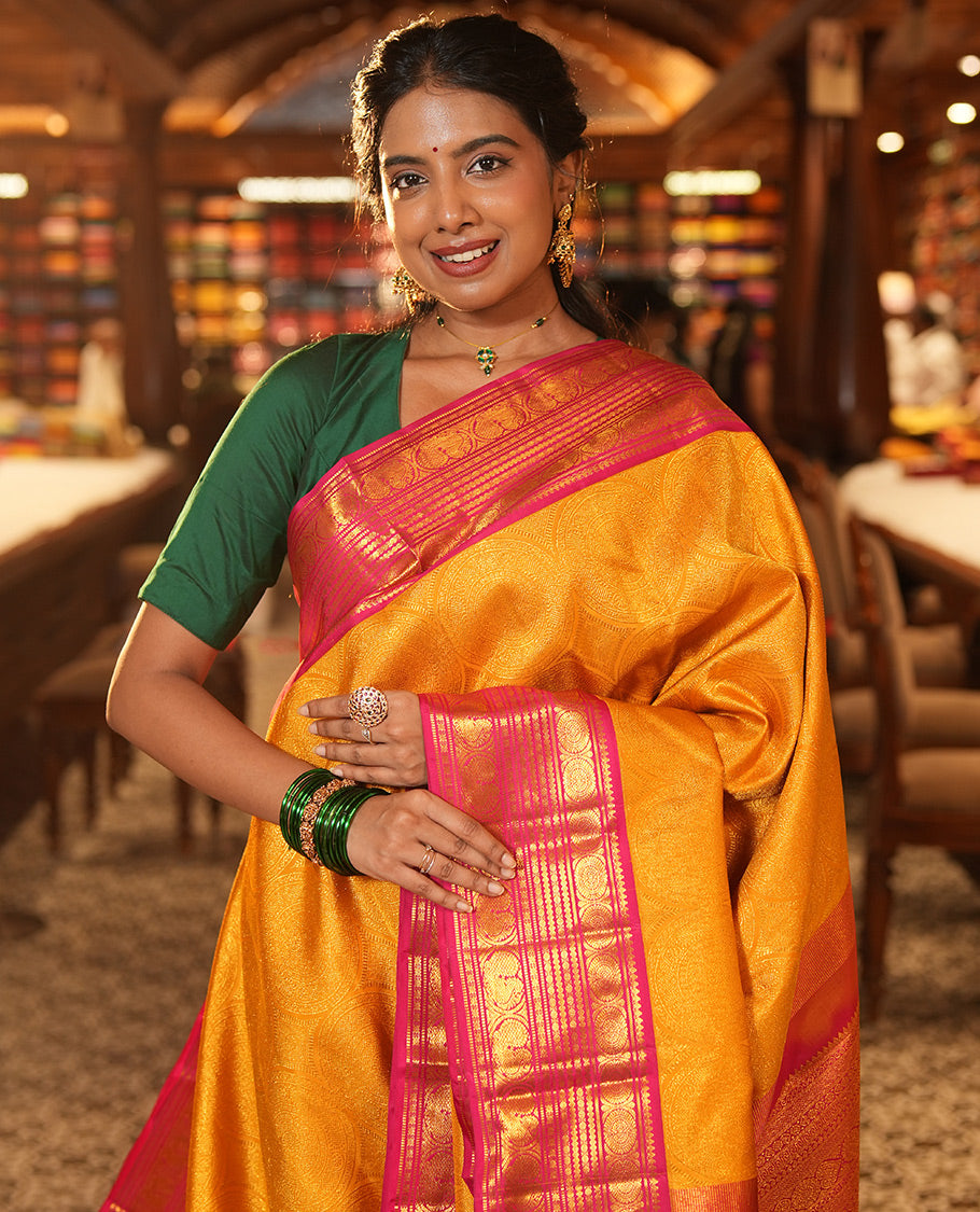 Yellow Kanchipuram Bridal Silk Saree