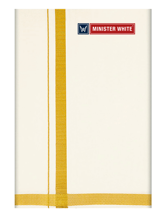 Mens Cotton Cream Double Layered Dhoti with 3/4" Gold Jari Border  -  Omkar