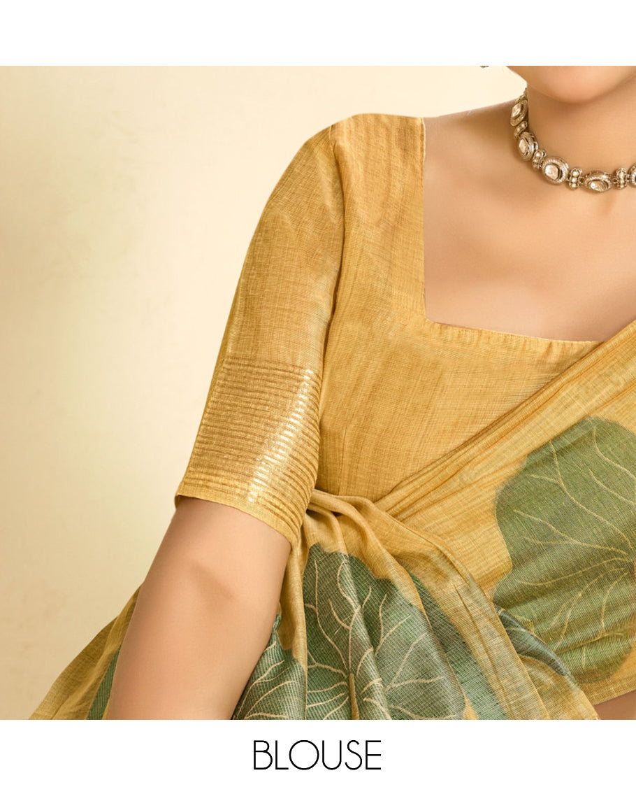 Sandal Linen Cotton Designer Catalog Saree, Beautified with Pichwai Lotus, a Piping Border, Pichwai Lotus Pallu, a Matching Blouse