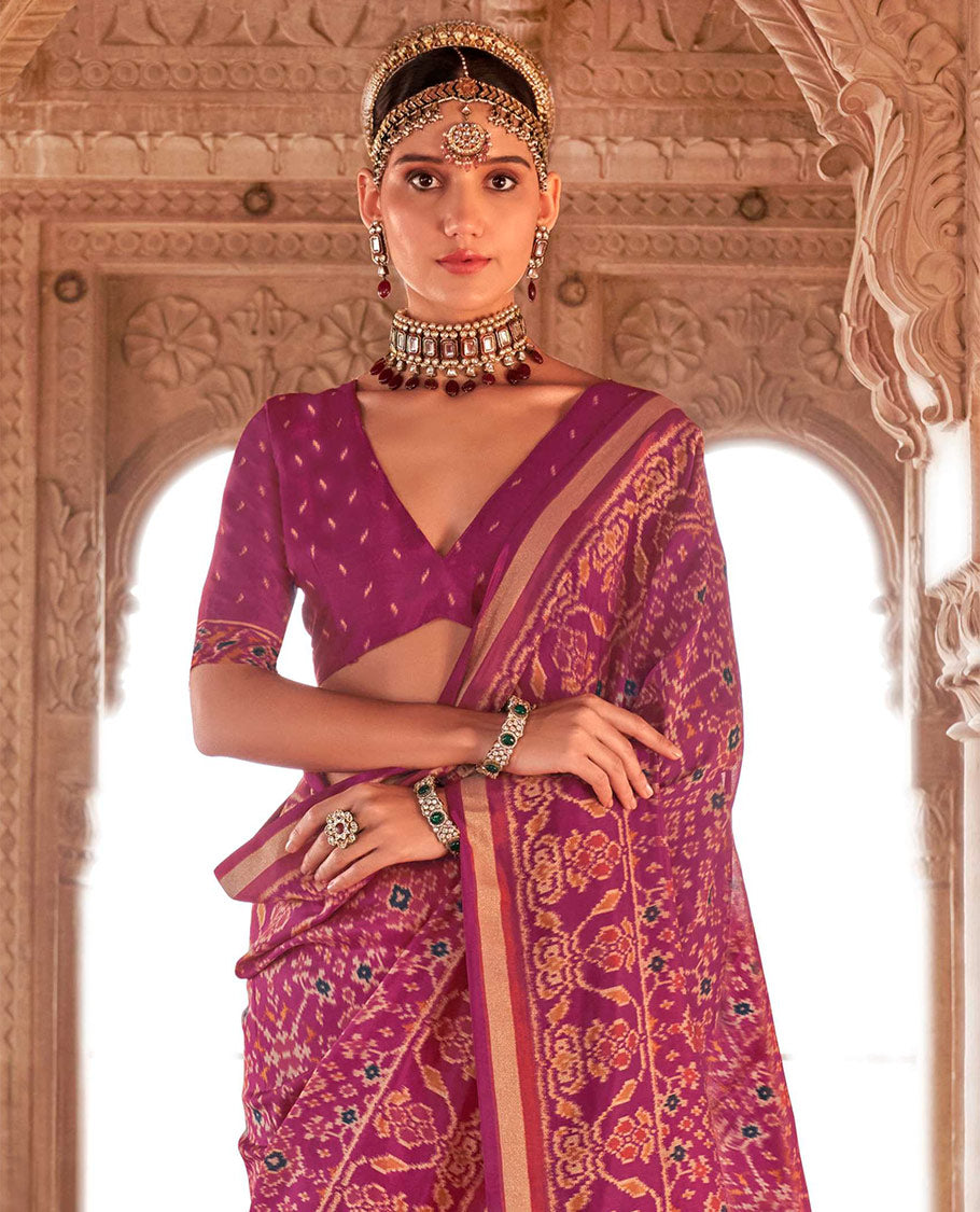 Light Purple Ikat Patola Designer Saree, Bedecked with Intricate Ikat Designs, Highlighted by Intricate Ikat Border, Intricate Pallu, and a Matching Blouse