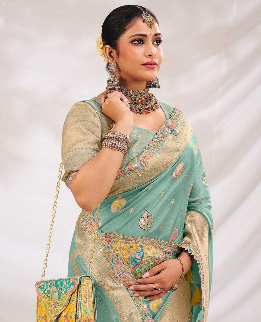 Blue Fancy Organza Designer Saree