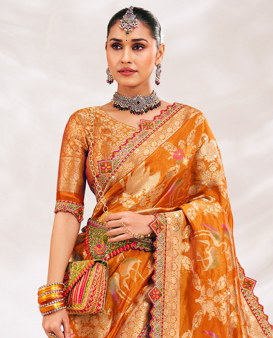 Orange Fancy Organza Designer Saree