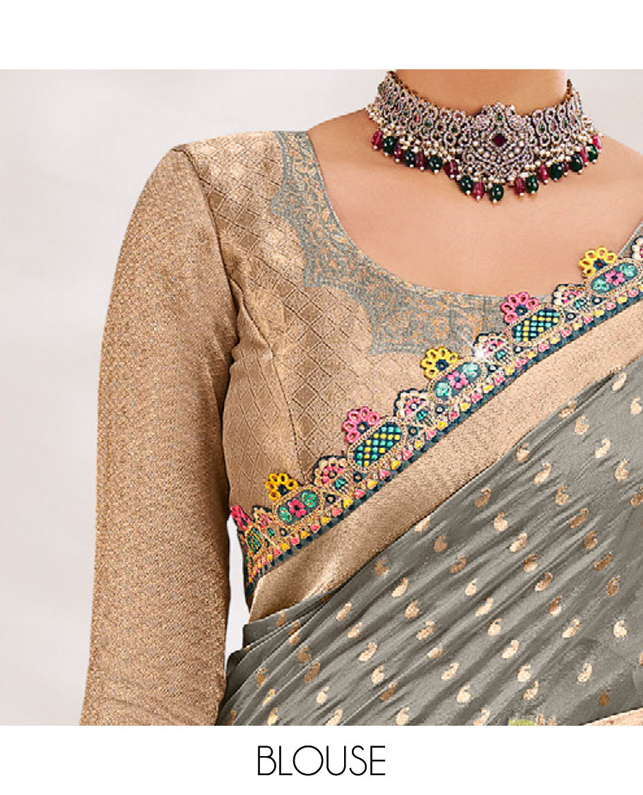 Grey Fancy Organza Designer Saree