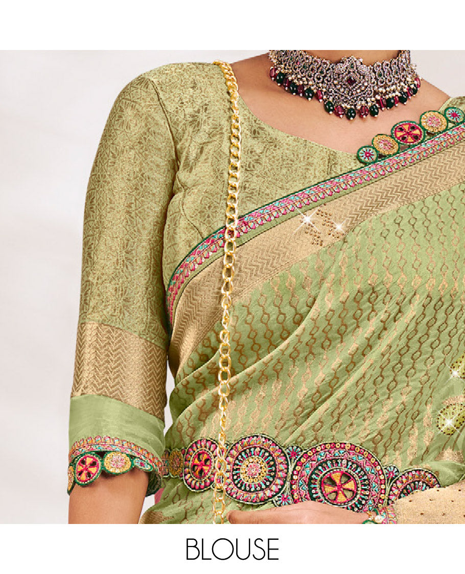 Pale Green Fancy Organza Designer Saree