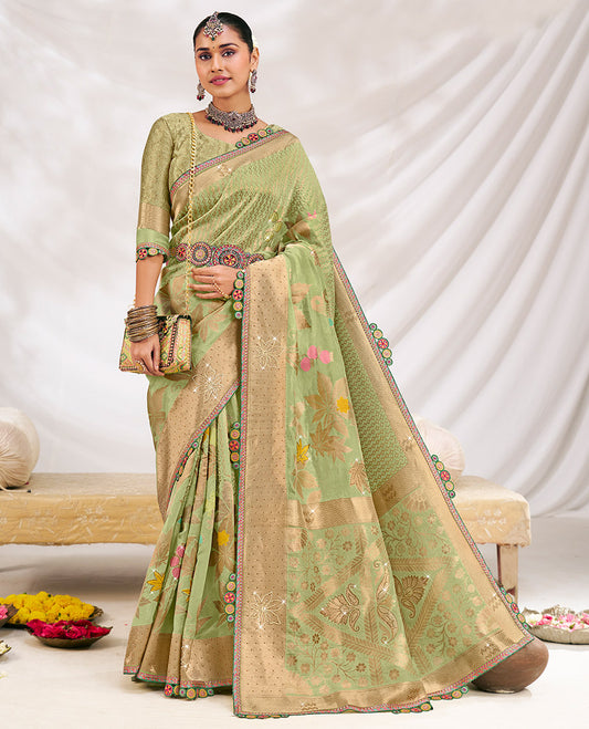 Pale Green Fancy Organza Designer Saree