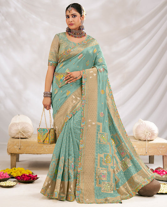 Blue Fancy Organza Designer Saree