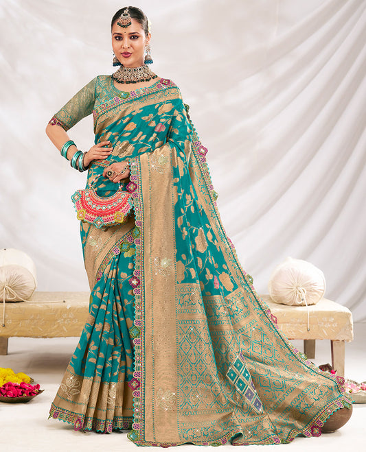 Blue Fancy Organza Designer Saree