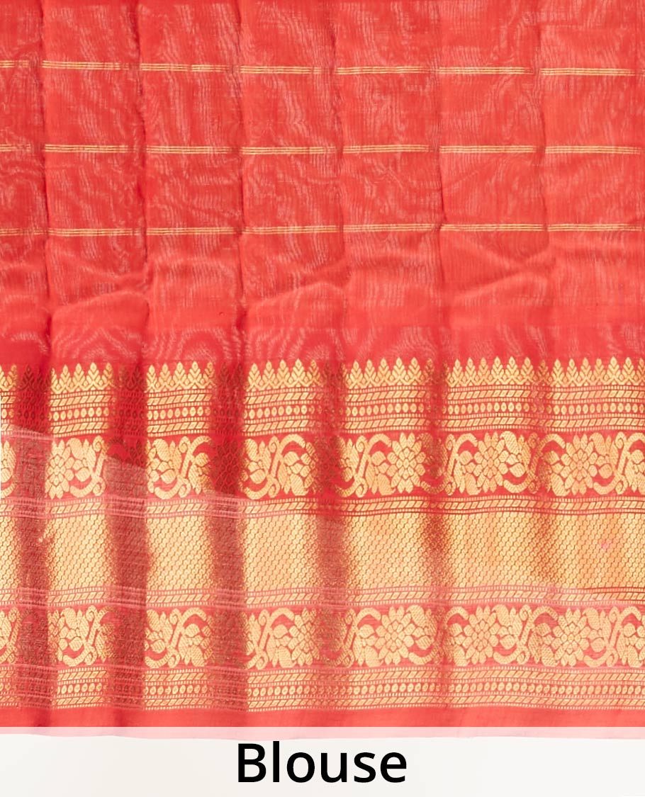 Orange gadwal silk saree with zari designs, contrast traditional design border & pallu of intricate designs