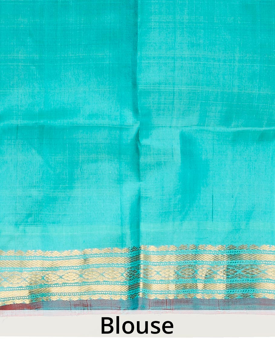 Blue macro-checked design gadwal saree, contrast vidarbha border of traditional designs & zari enriched pallu